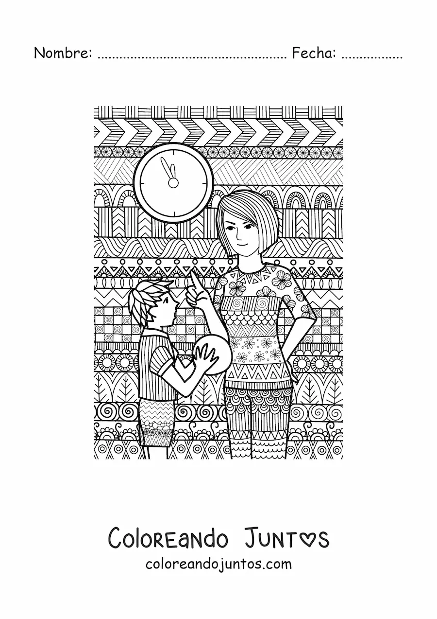 Imagen para colorear de una mamá regañando a su hijo