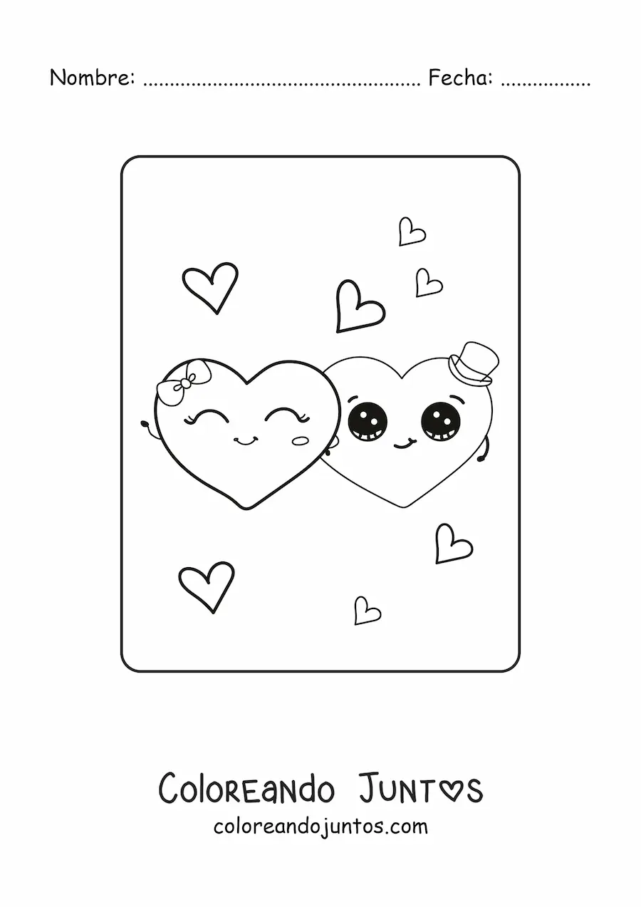 Imagen para colorear de una pareja de corazones animados