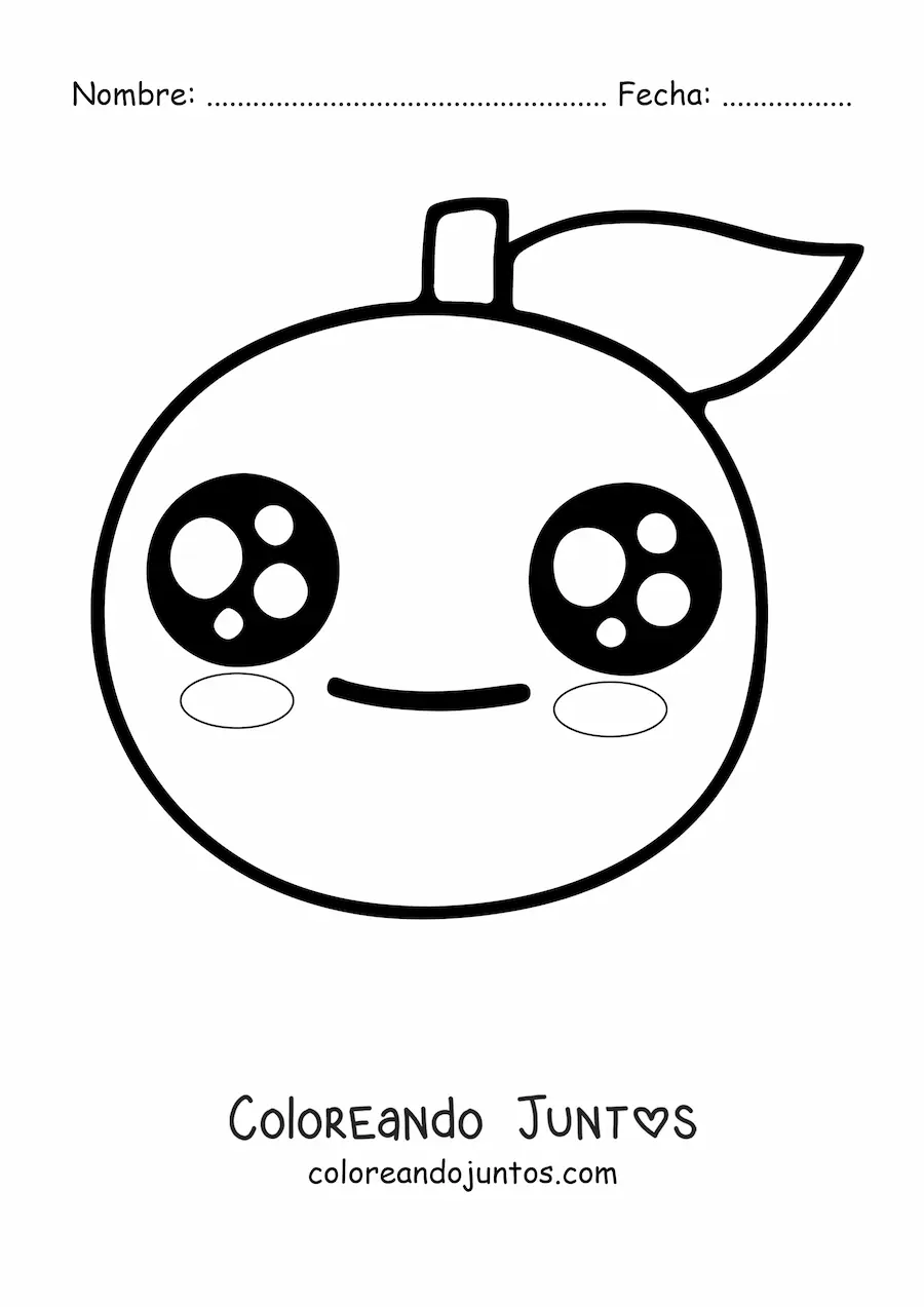 Imagen para colorear de una naranja kawaii animada con ojos grandes
