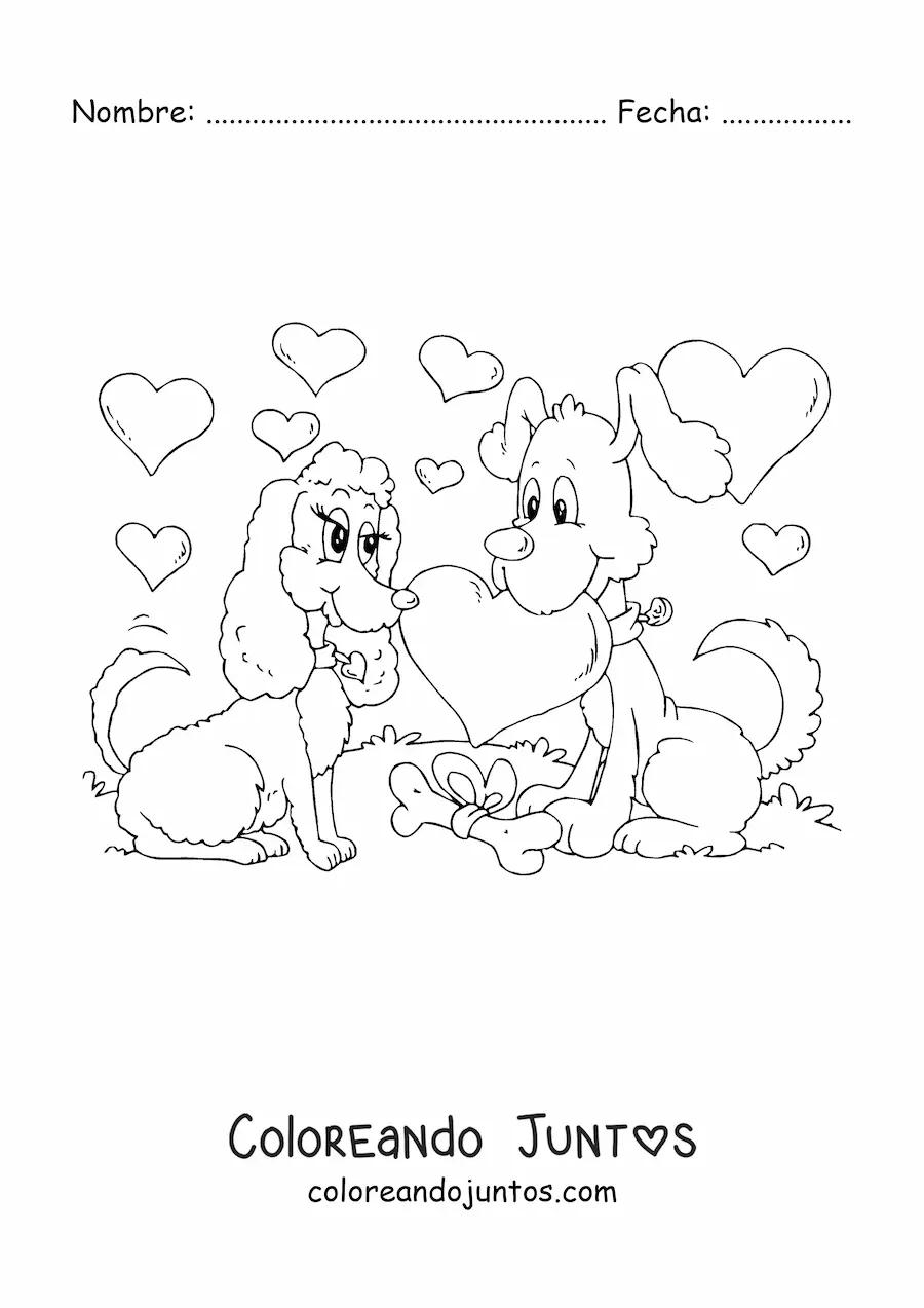 Imagen para colorear de dos perros enamorados en San Valentín