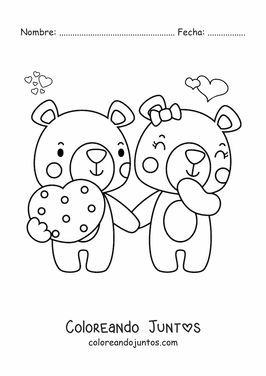 Imagen para colorear de dos osos enamorados en San Valentín