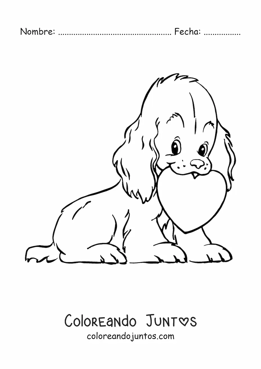 Imagen para colorear de un cachorro con un corazón de San Valentín