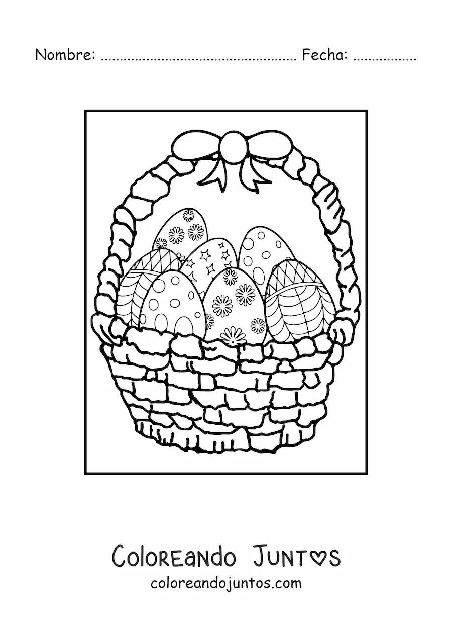 Imagen para colorear de una cesta con huevos de pascua