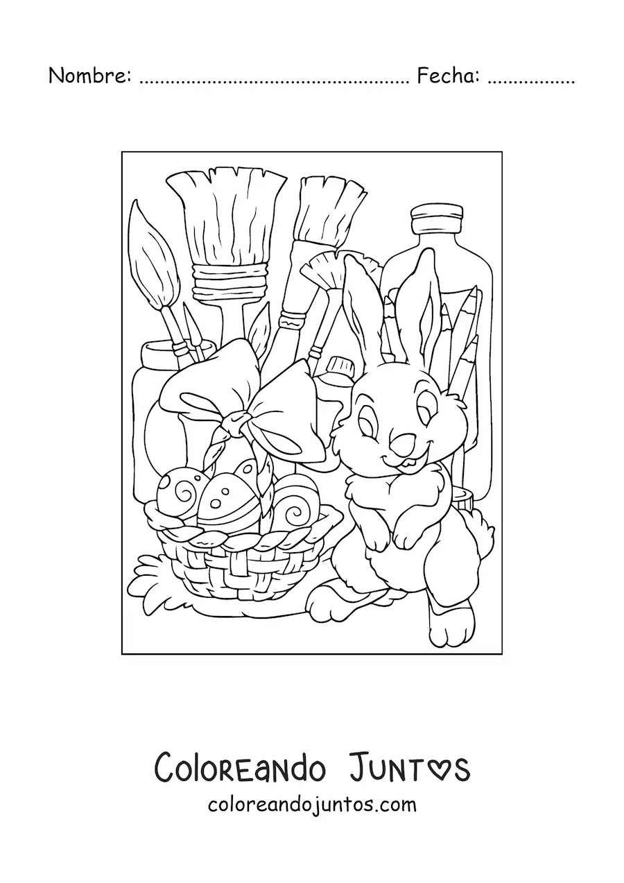 Imagen para colorear de un conejo de pascua y materiales de arte