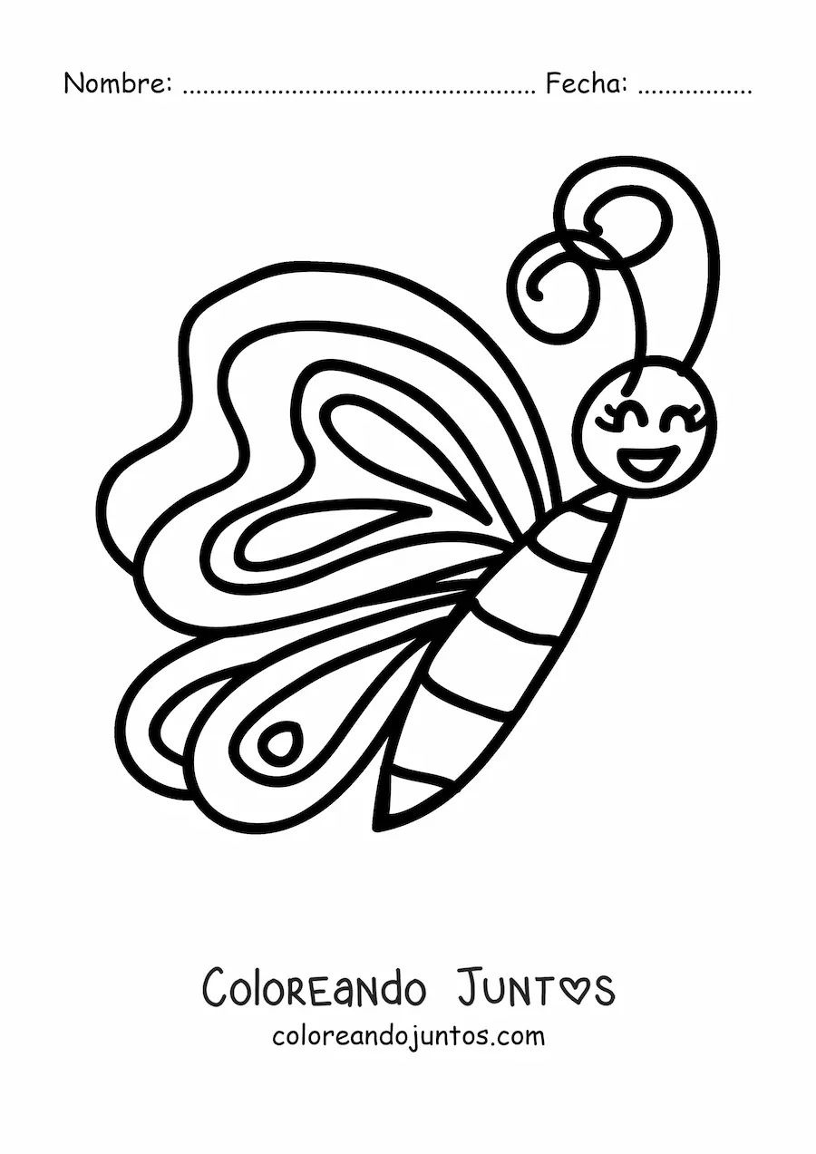 Imagen para colorear de una mariposa kawaii sonriente
