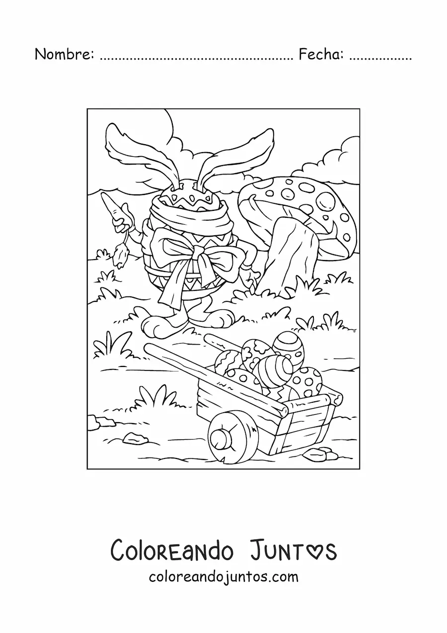 Imagen para colorear de un conejo disfrazado de huevo de pascua
