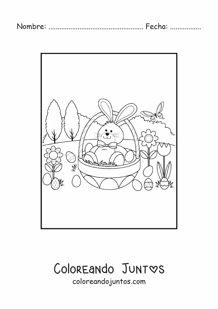Imagen para colorear de un conejo animado dentro de un huevo de pascua