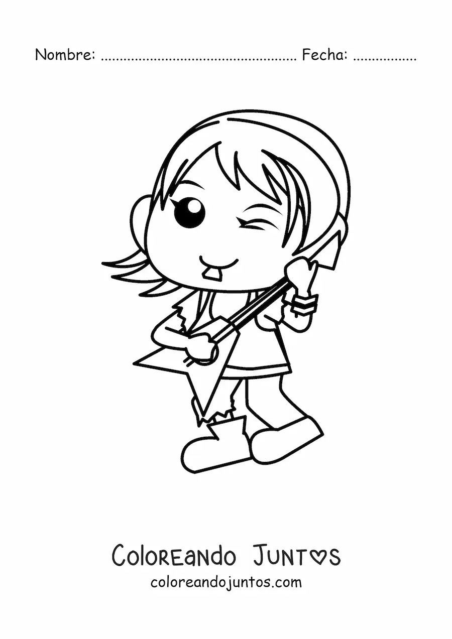 Imagen para colorear de una chica rockera con una guitarra eléctrica