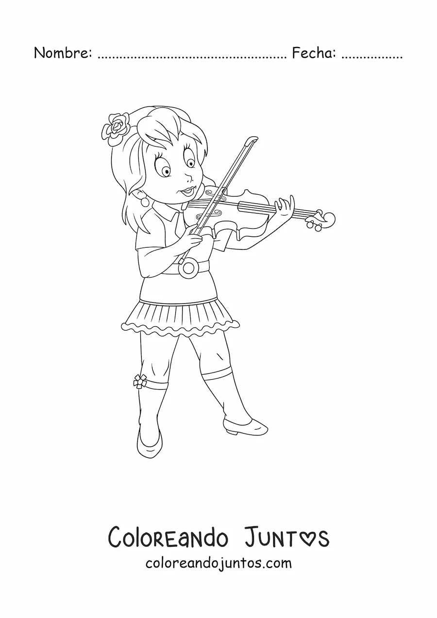 Imagen para colorear de una niña tocando el violín