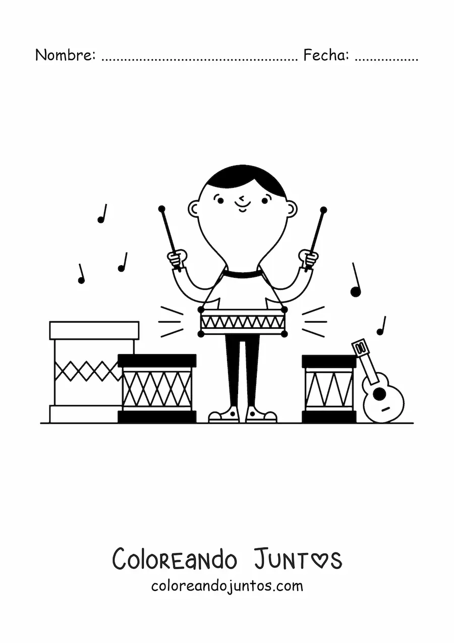 Imagen para colorear de un niño tocando tambores