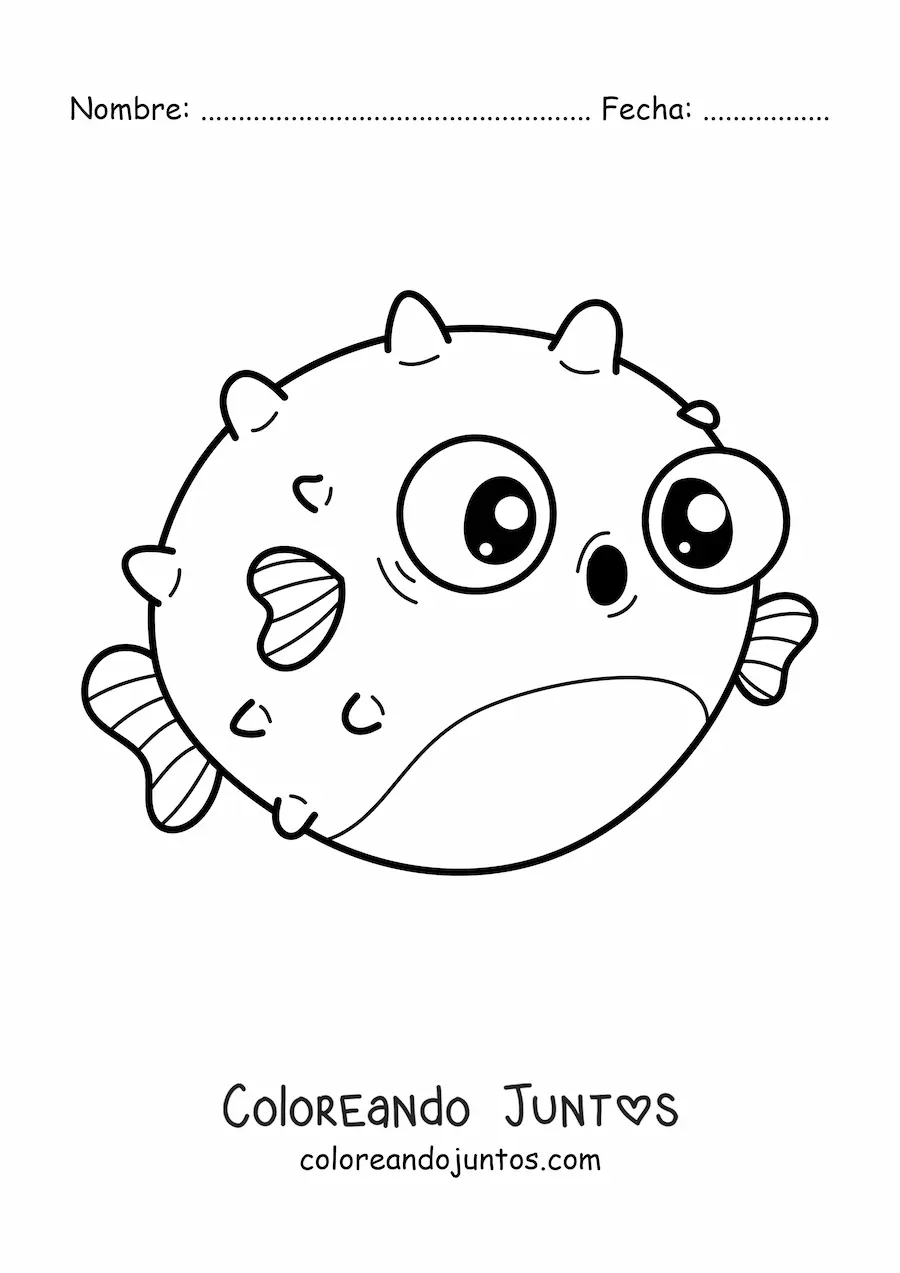 Imagen para colorear de un pez globo kawaii con ojos bizcos
