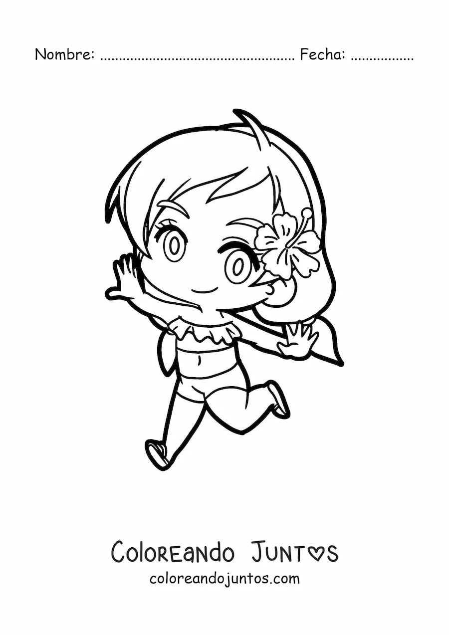 Imagen para colorear de una chica kawaii estilo anime en bikini