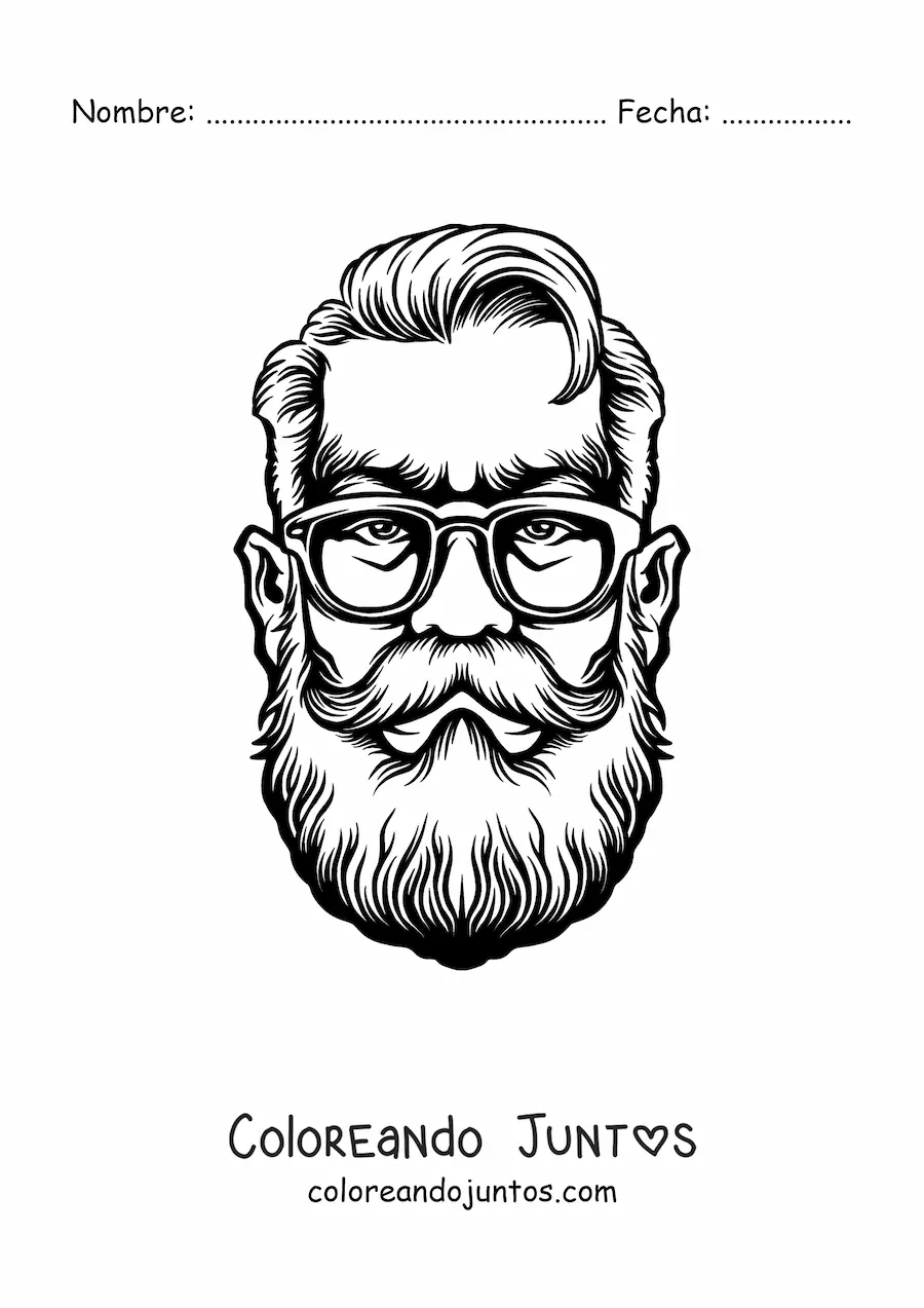 Imagen para colorear de la cara de un hombre con lentes y barba