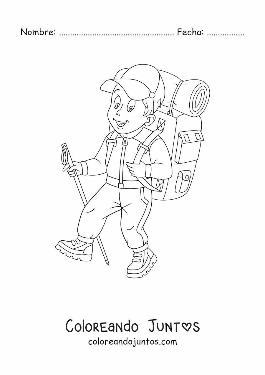Imagen para colorear de un hombre feliz vestido como montañista