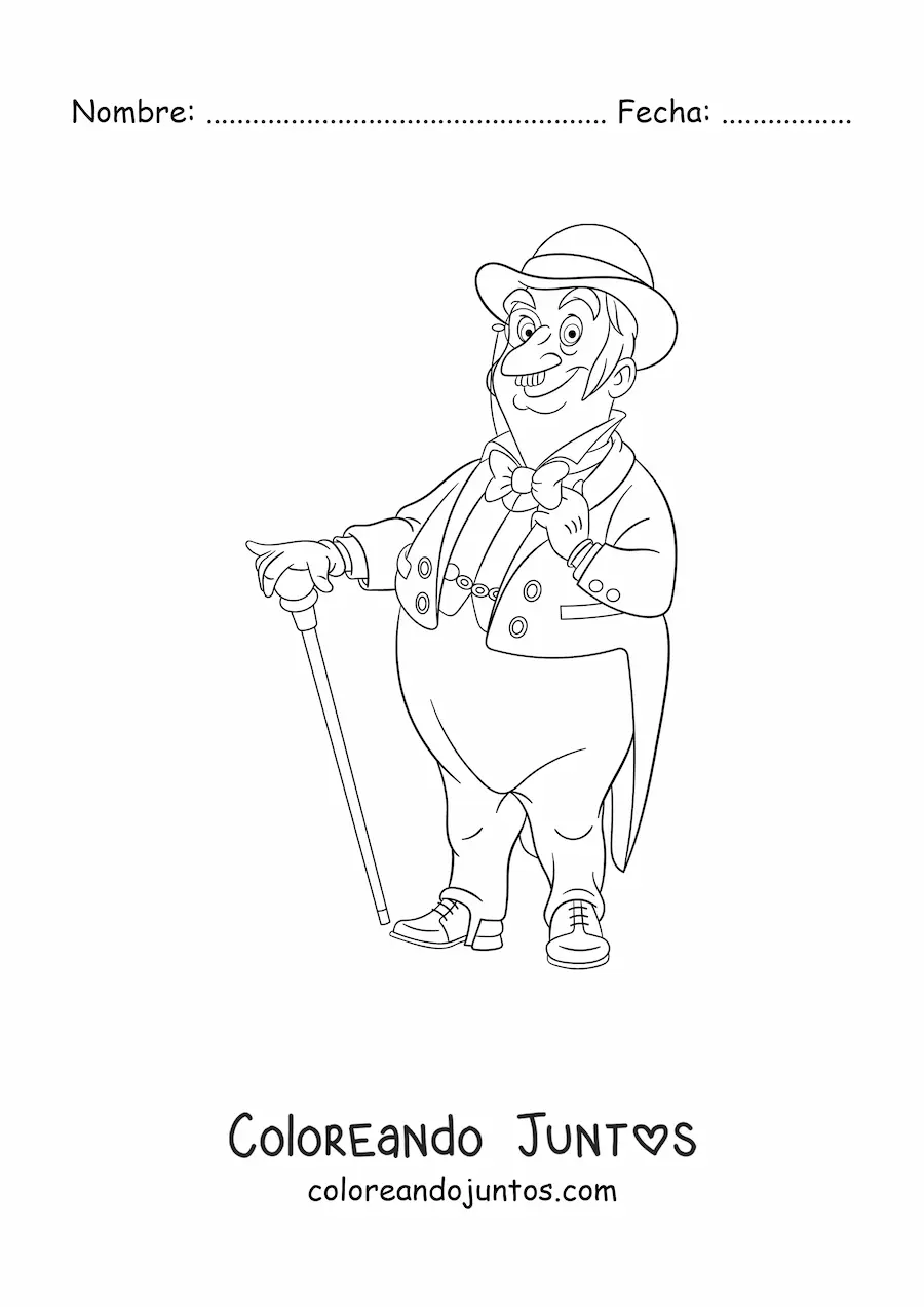 Imagen para colorear de la caricatura de un caballero vintage
