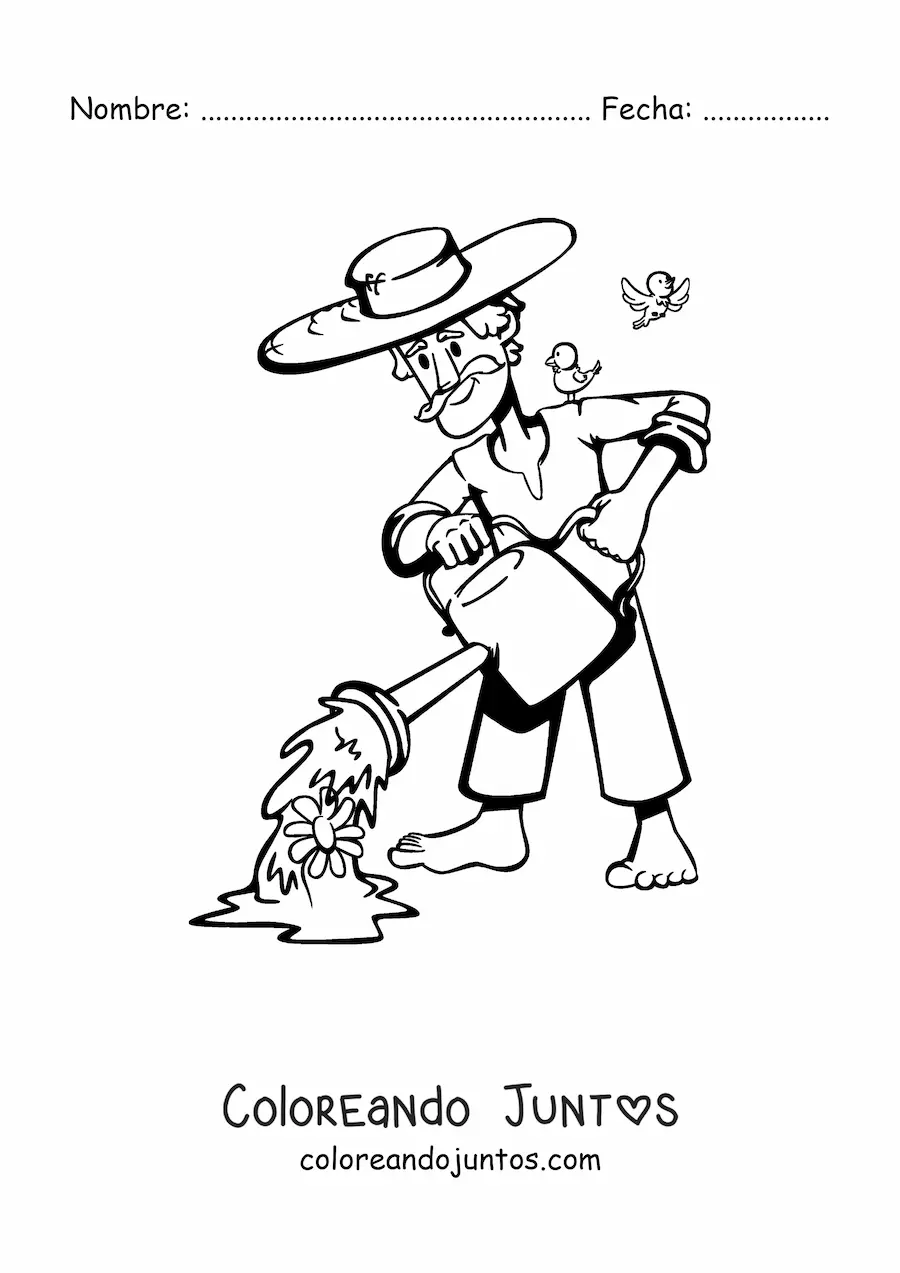 Imagen para colorear de un señor jardinero regando las plantas