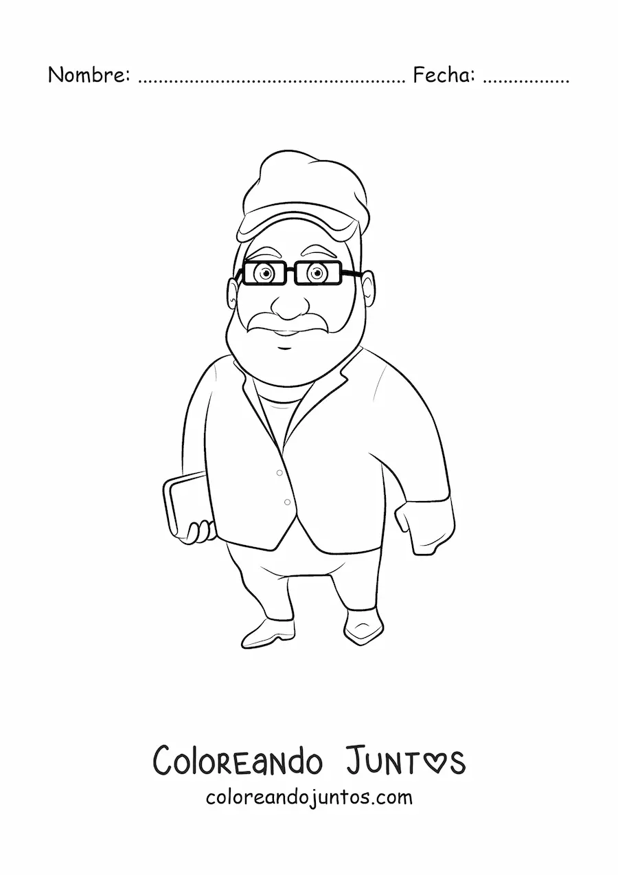Imagen para colorear de un hombre de pie sosteniendo un libro en su mano