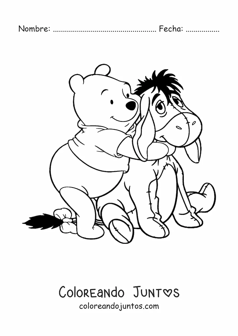 Imagen para colorear de Pooh abrazando a Igor