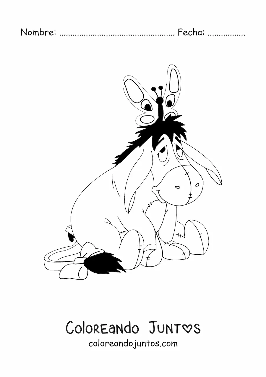 Imagen para colorear de Igor sentado con una mariposa sobre su cabeza