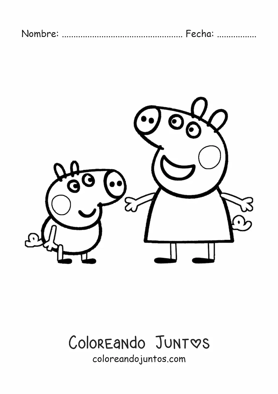 Imagen para colorear de Peppa junto a George