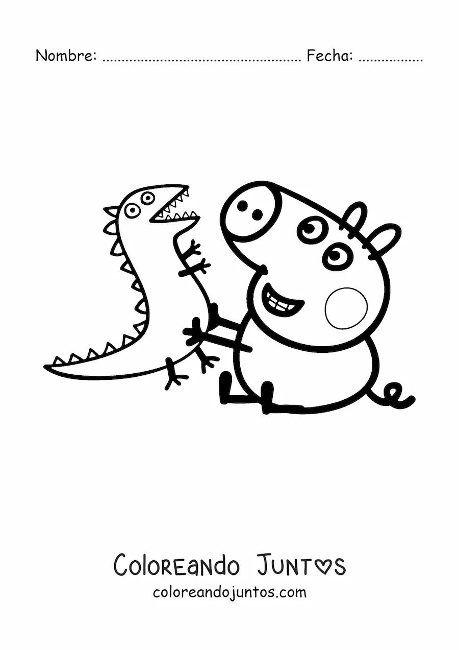 Imagen para colorear de George jugando con el Sr Dinosaurio