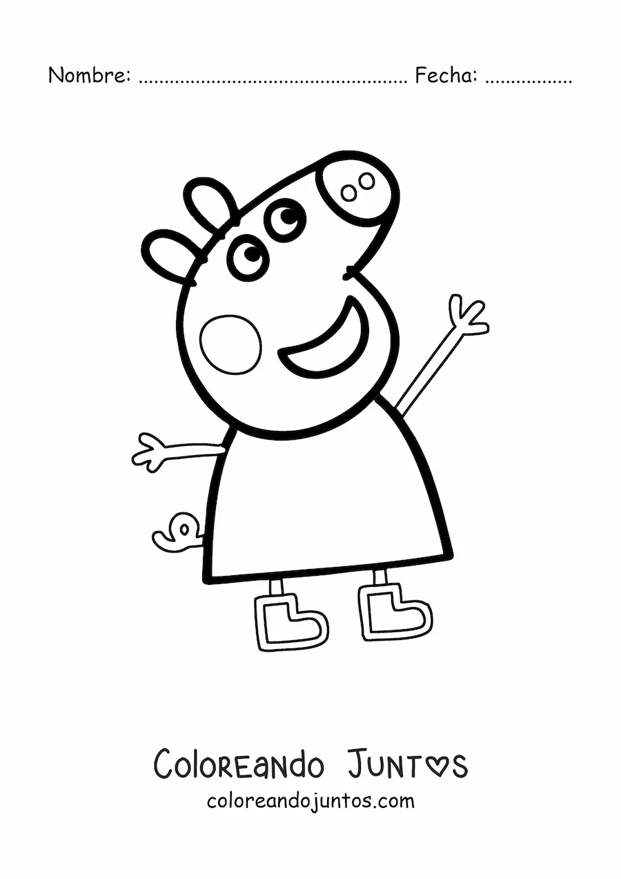 Imagen para colorear de Peppa sonriendo y alzando los brazos feliz