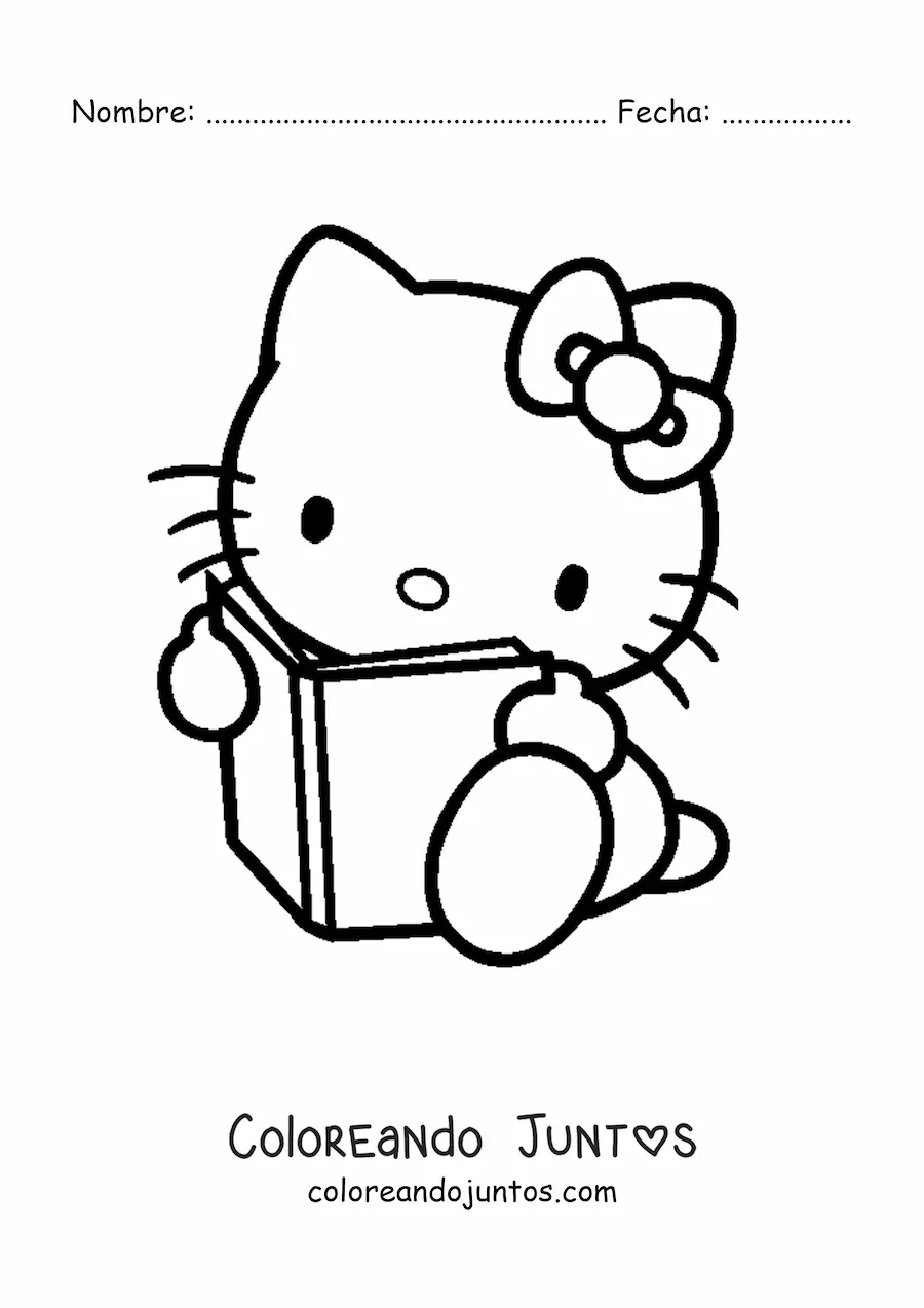 Imagen para colorear de Hello Kitty sentada leyendo un libro
