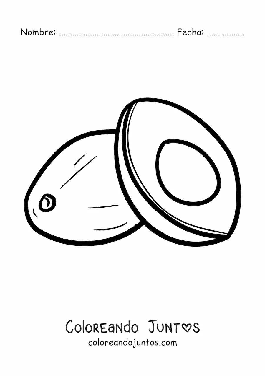 Imagen para colorear de un aguacate partido junto a un aguacate entero