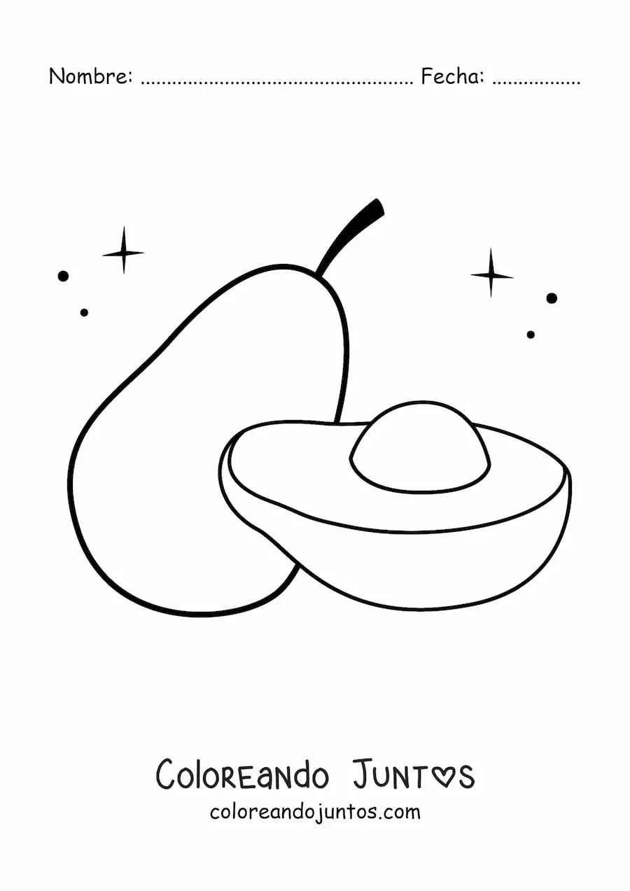 Imagen para colorear de la mitad de un aguacate junto a un aguacate entero