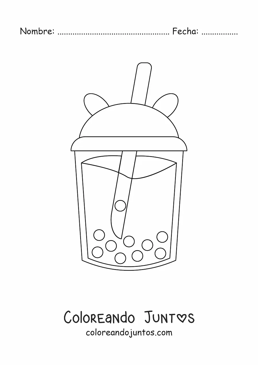 Imagen para colorear de un vaso bonito con pajilla lleno con té de burbujas