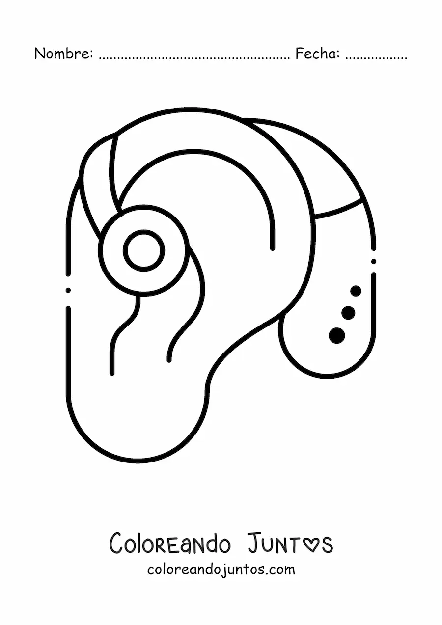 Imagen para colorear de un aparato auditivo colocado en una oreja