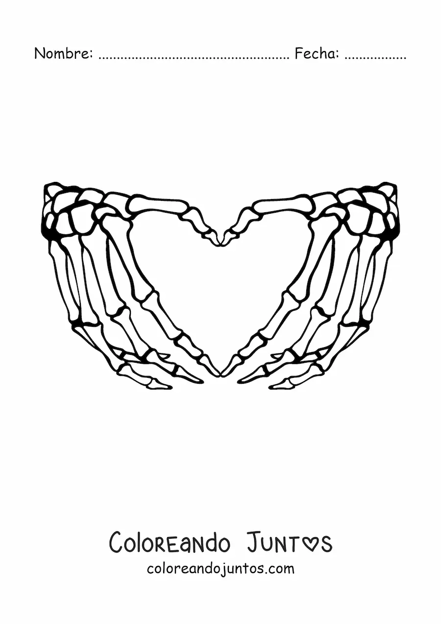 Imagen para colorear de los huesos de dos manos juntas formando un corazón