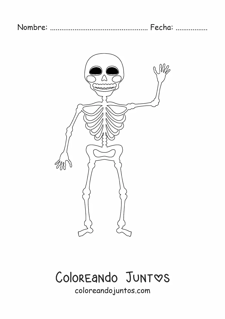 Imagen para colorear de un esqueleto humano saludando sonriente