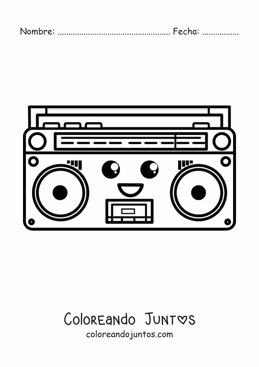 Imagen para colorear de una radio kawaii sonriente