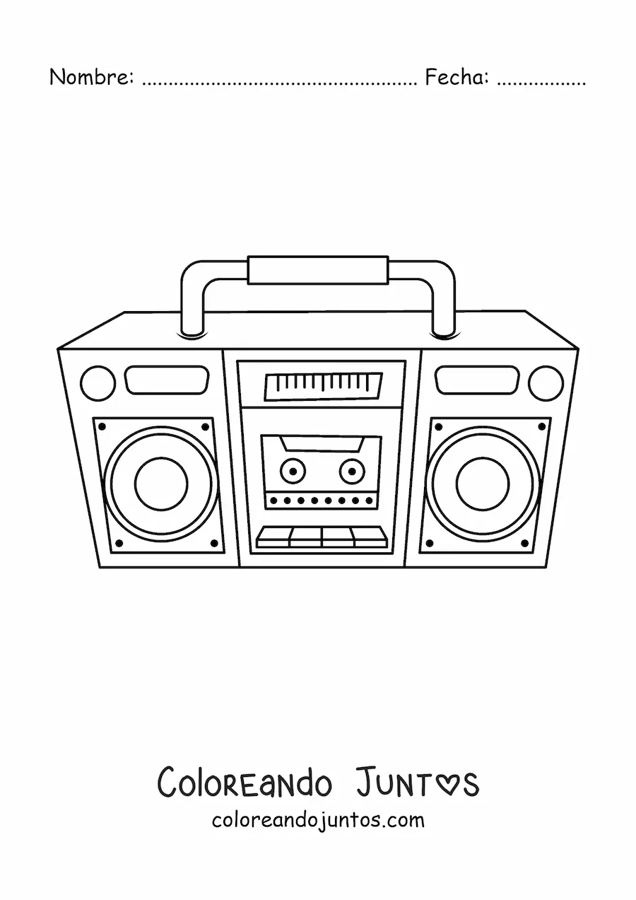 Imagen para colorear de un radio cassette de cornetas grandes