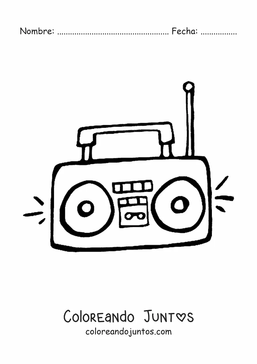 Imagen para colorear de una radio grabadora portátil con antena