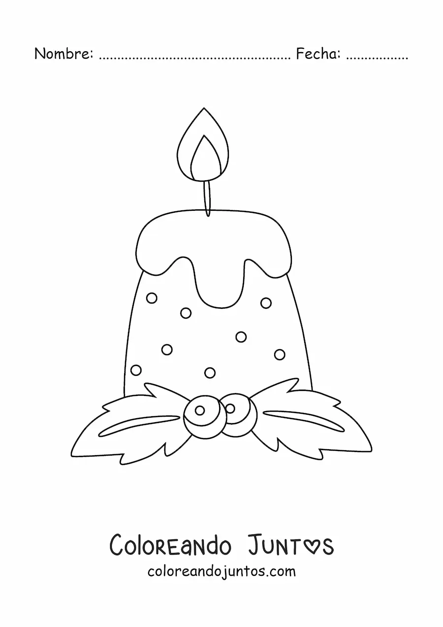 Imagen para colorear de una vela navideña con puntos con muérdago