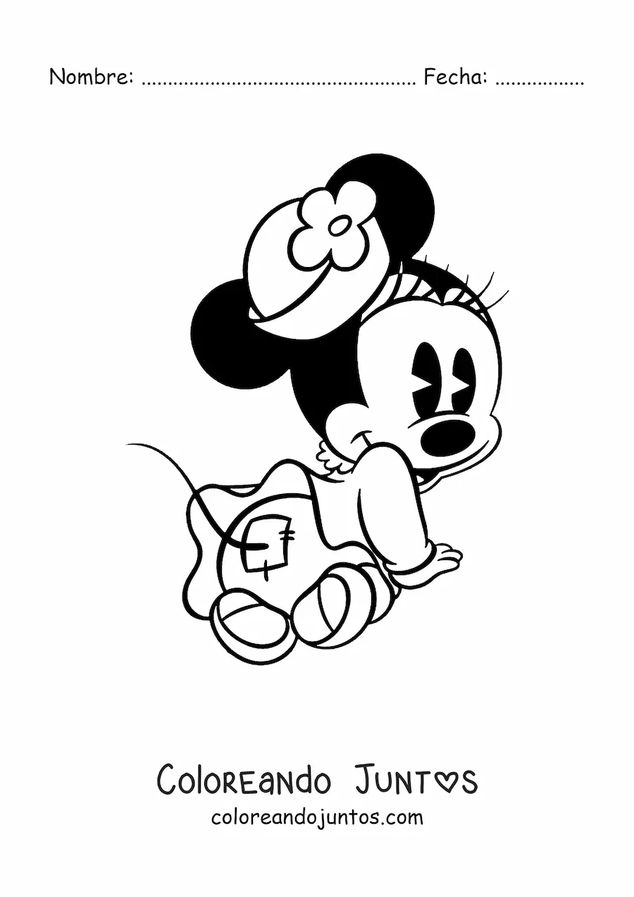 Imagen para colorear de Minnie bebé con sombrero con flor