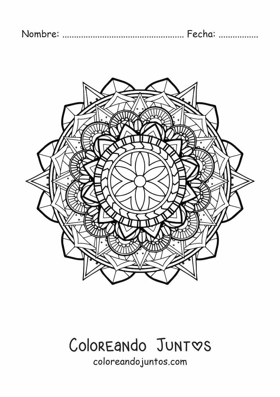 Imagen para colorear de un mandala difícil geométrico