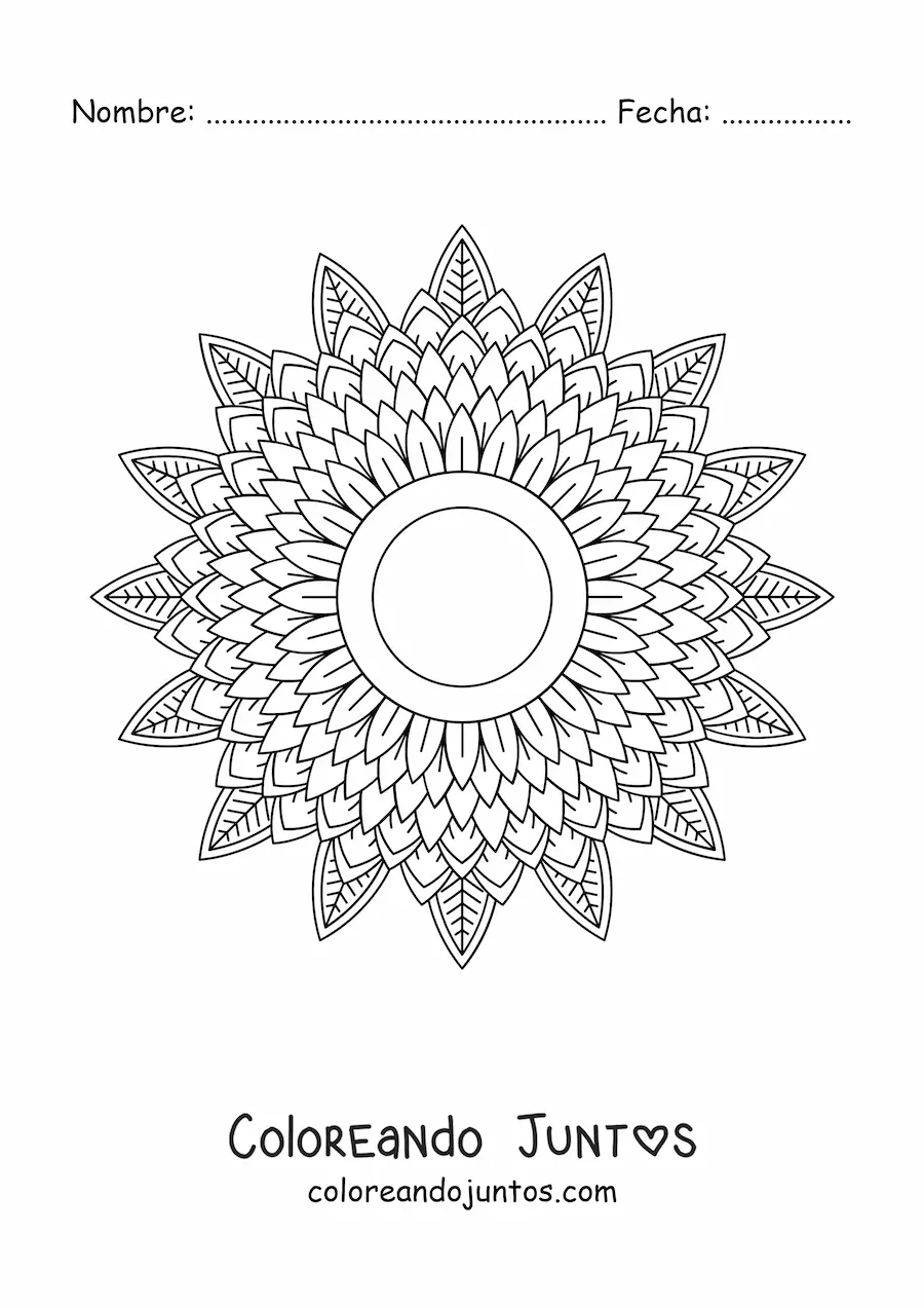 Imagen para colorear de un mandala difícil de la naturaleza