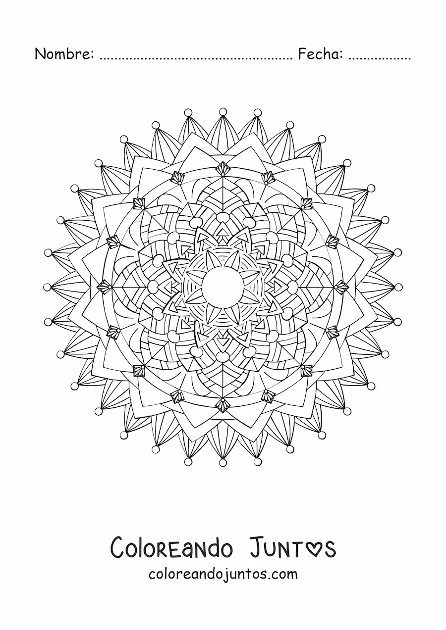 Imagen para colorear de un mandala difícil de la naturaleza
