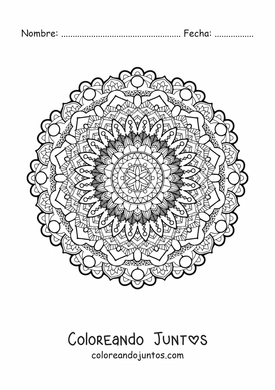 Imagen para colorear de un mandala difícil bonito