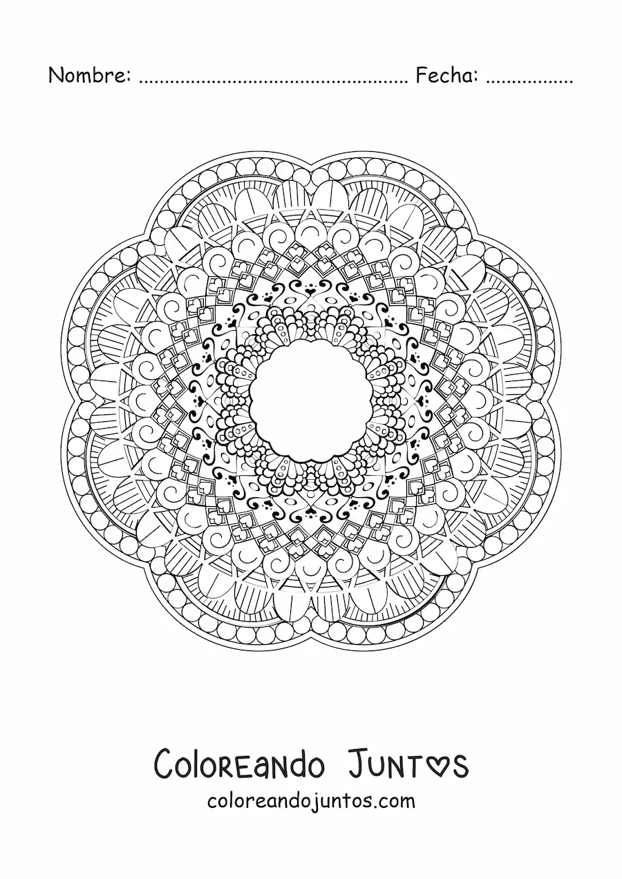 Imagen para colorear de un mandala difícil bonito