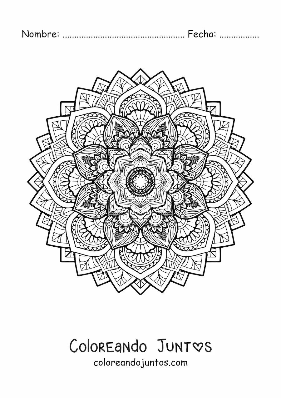 Imagen para colorear de un mandala difícil bonito