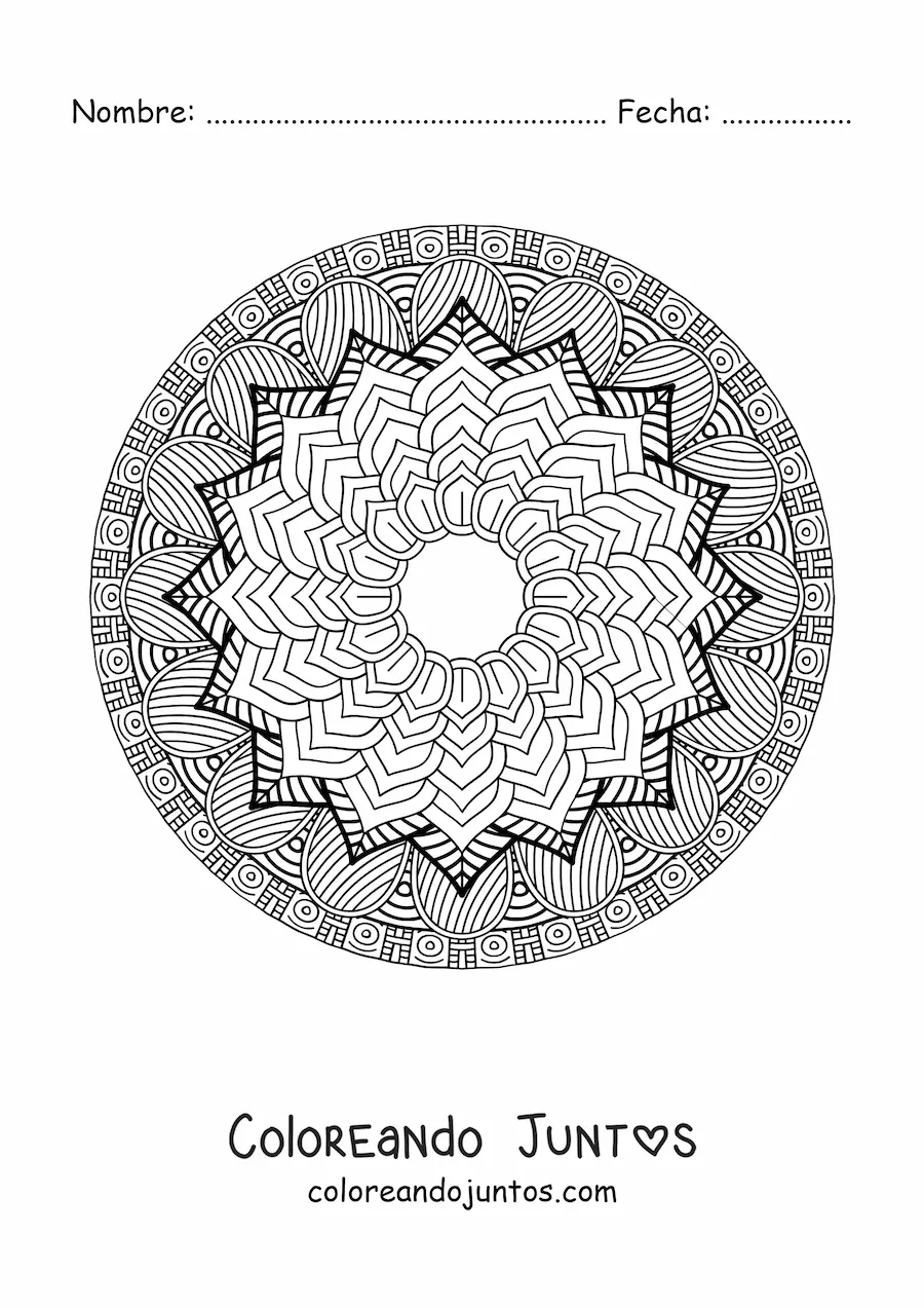 Imagen para colorear de un mandala difícil floral