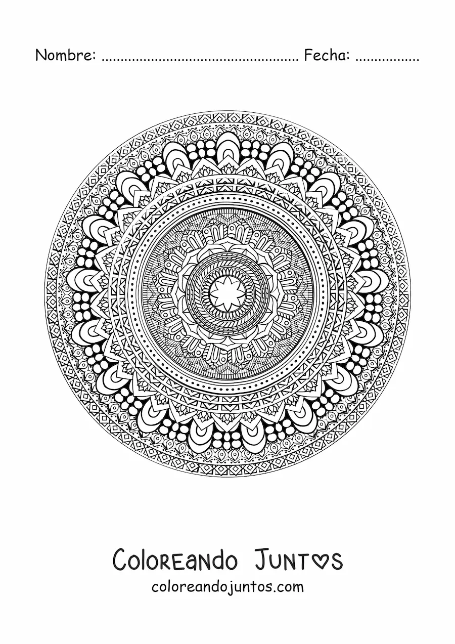 Imagen para colorear de un mandala difícil circular