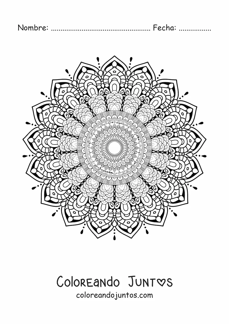 Imagen para colorear de un mandala súper difícil
