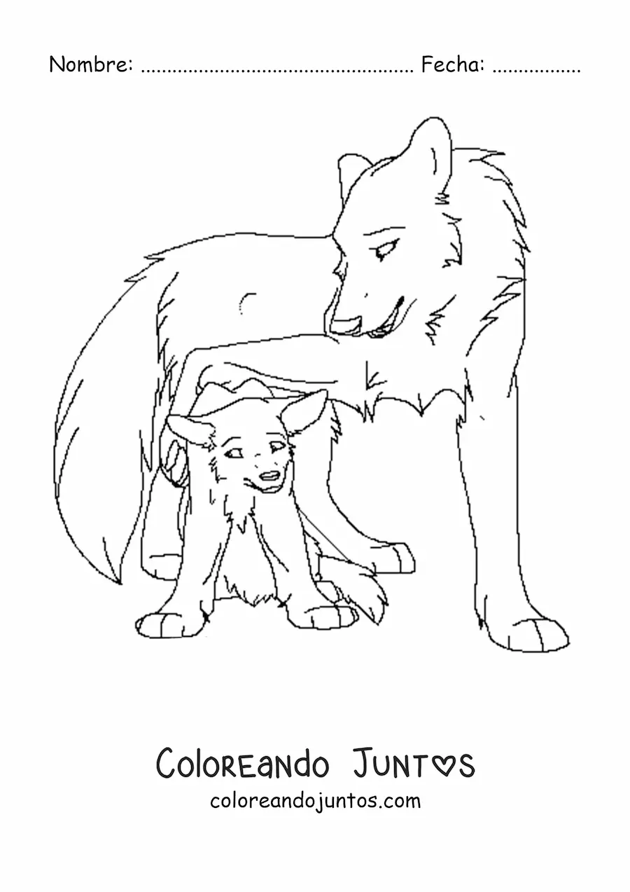 Imagen para colorear de un lobo bebé con su mamá