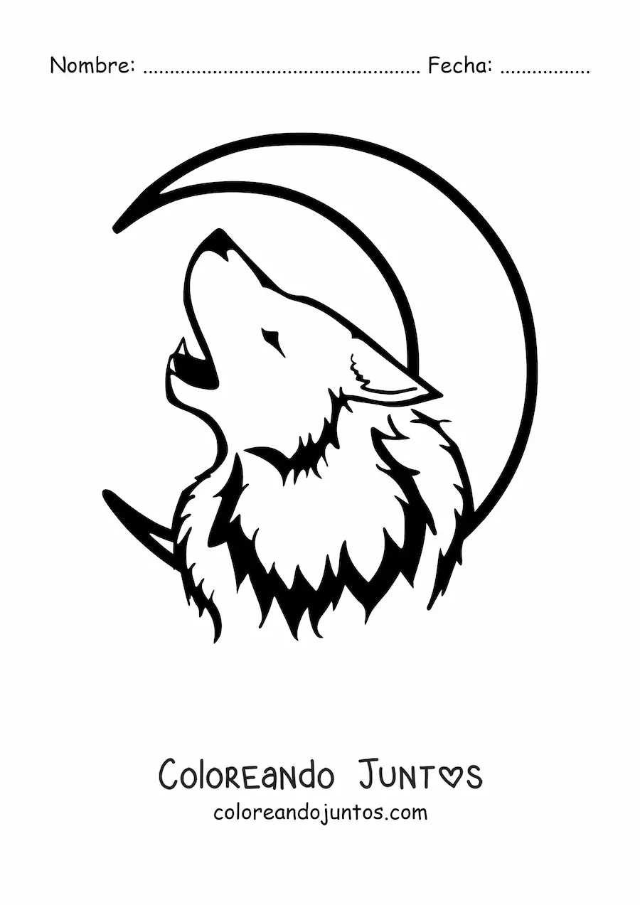 Imagen para colorear de la cabeza de un lobo aullando a la luna