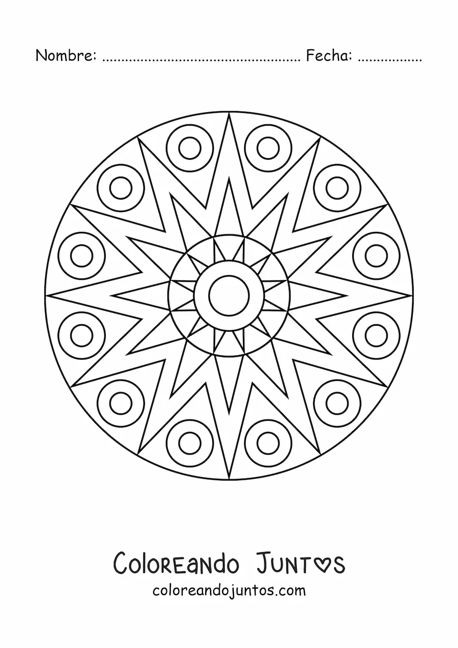 Imagen para colorear de un mandala fácil con figuras geométricas